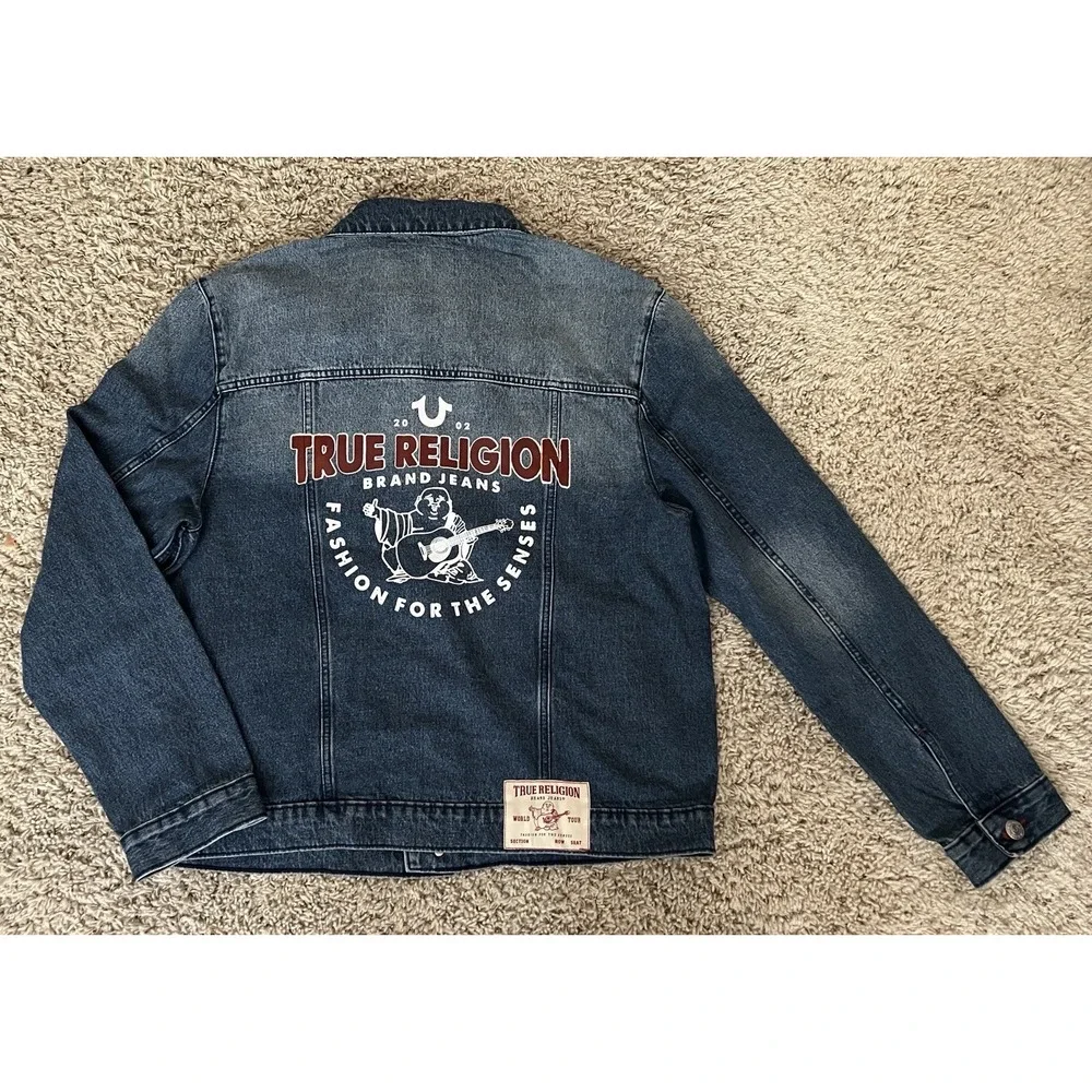 True Religion Jacket Mens X-Large Blue Quartz Wash Denim Red Stitching NWT
